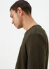 Khaki Textured Crewneck Sweatshirt - Small Image 3