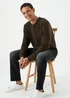 Khaki Textured Crewneck Sweatshirt - Small Image 4