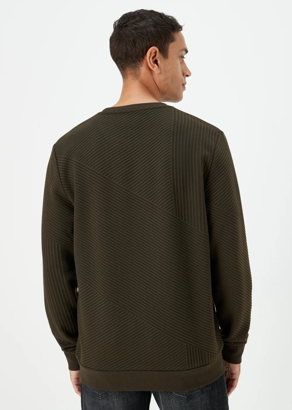 Khaki Textured Crewneck Sweatshirt - Small Image 2