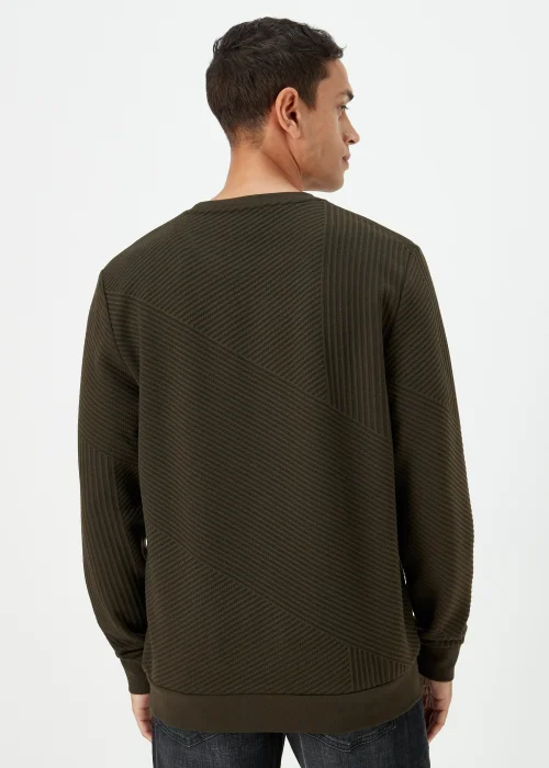Khaki Textured Crewneck Sweatshirt - Small Image 2