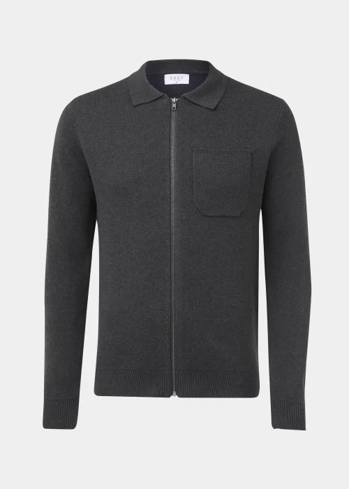 Grey Zip Up Shirt Collar Cardigan - S Image 5