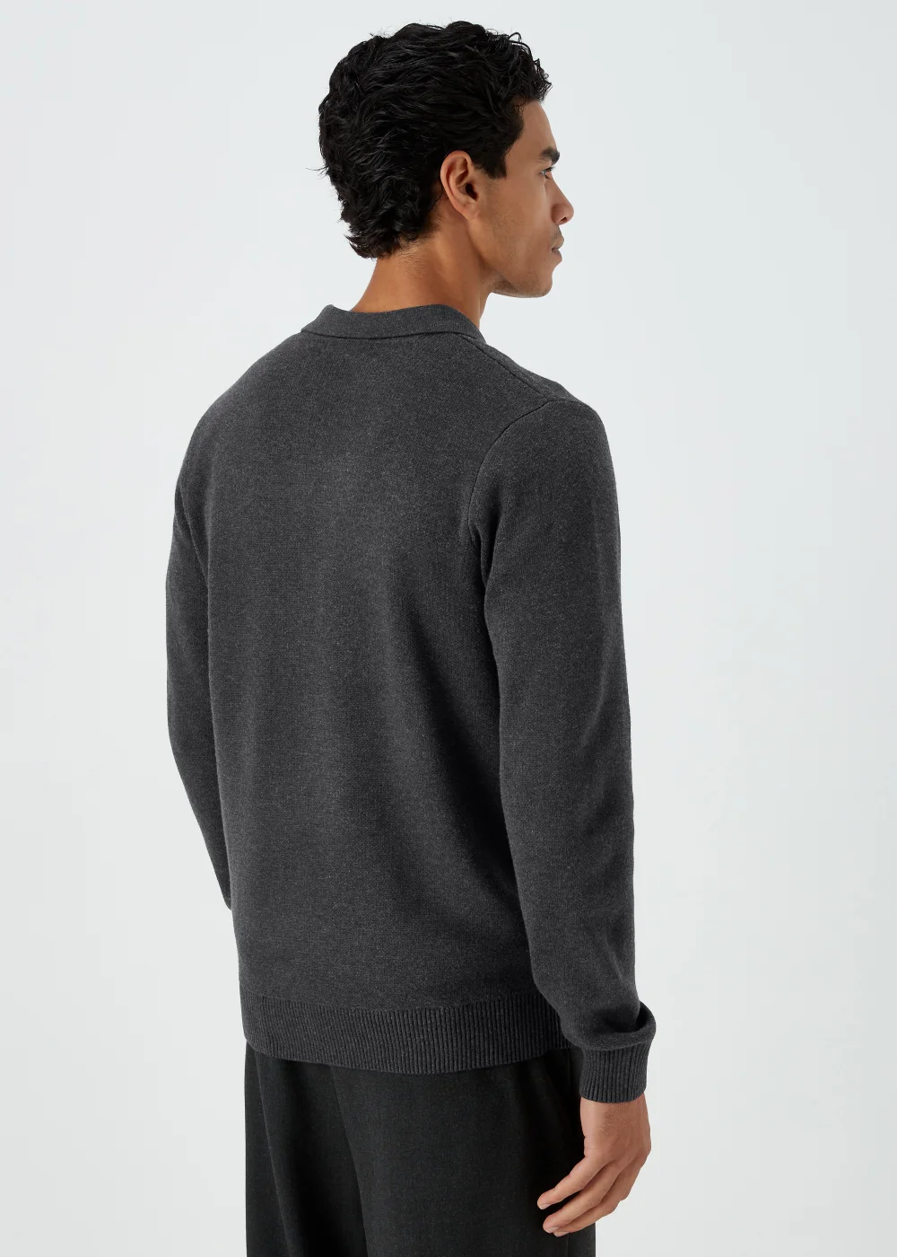 Grey Zip Up Shirt Collar Cardigan - S Image 2