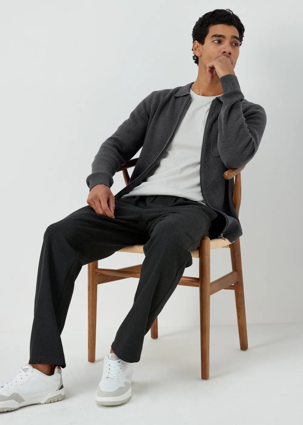 Grey Zip Up Shirt Collar Cardigan - S Image 4