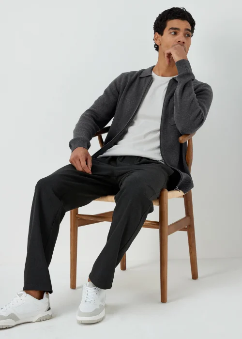 Grey Zip Up Shirt Collar Cardigan - S Image 4