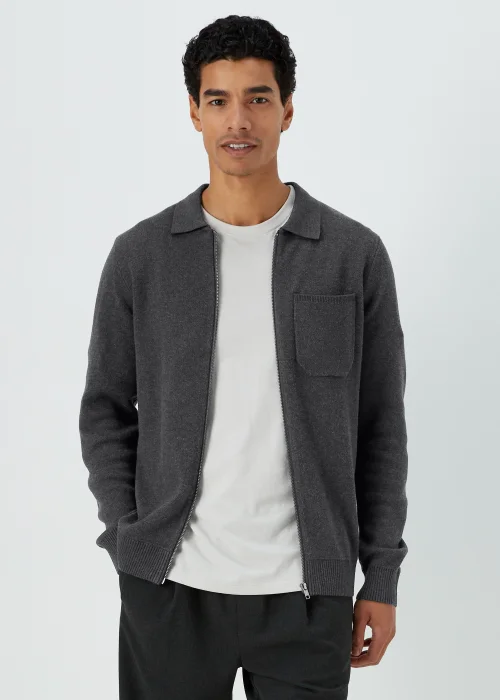 Grey Zip Up Shirt Collar Cardigan - S Image 1