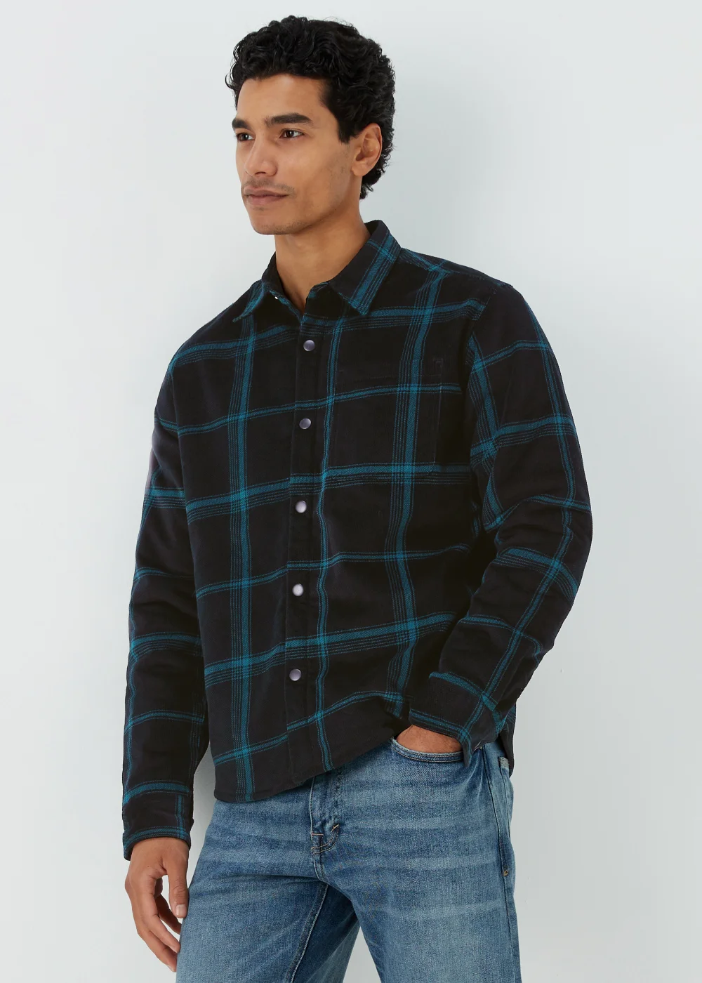 Black Check Cord Fleece Overshirt - S Image 1