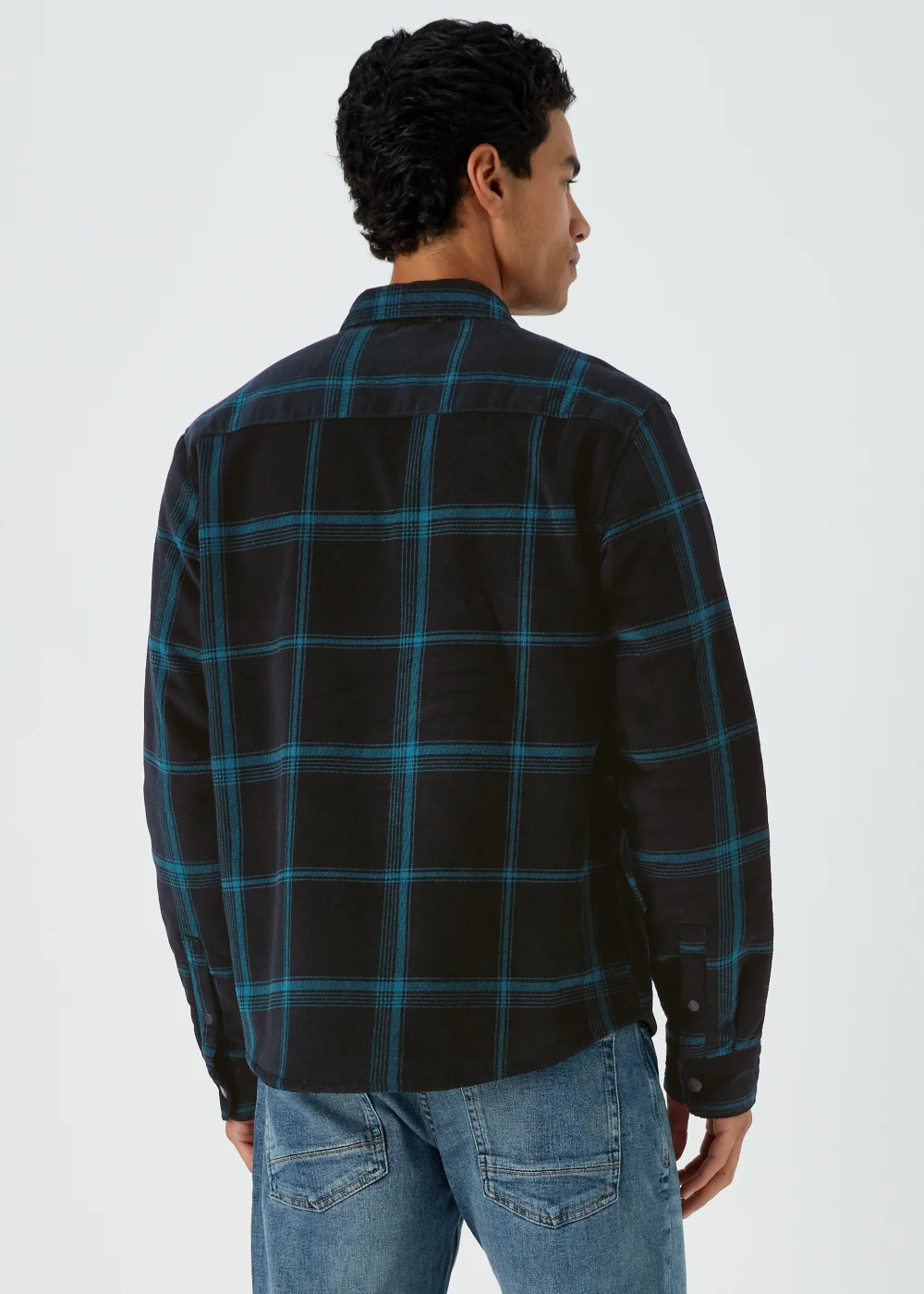 Black Check Cord Fleece Overshirt - S Image 2