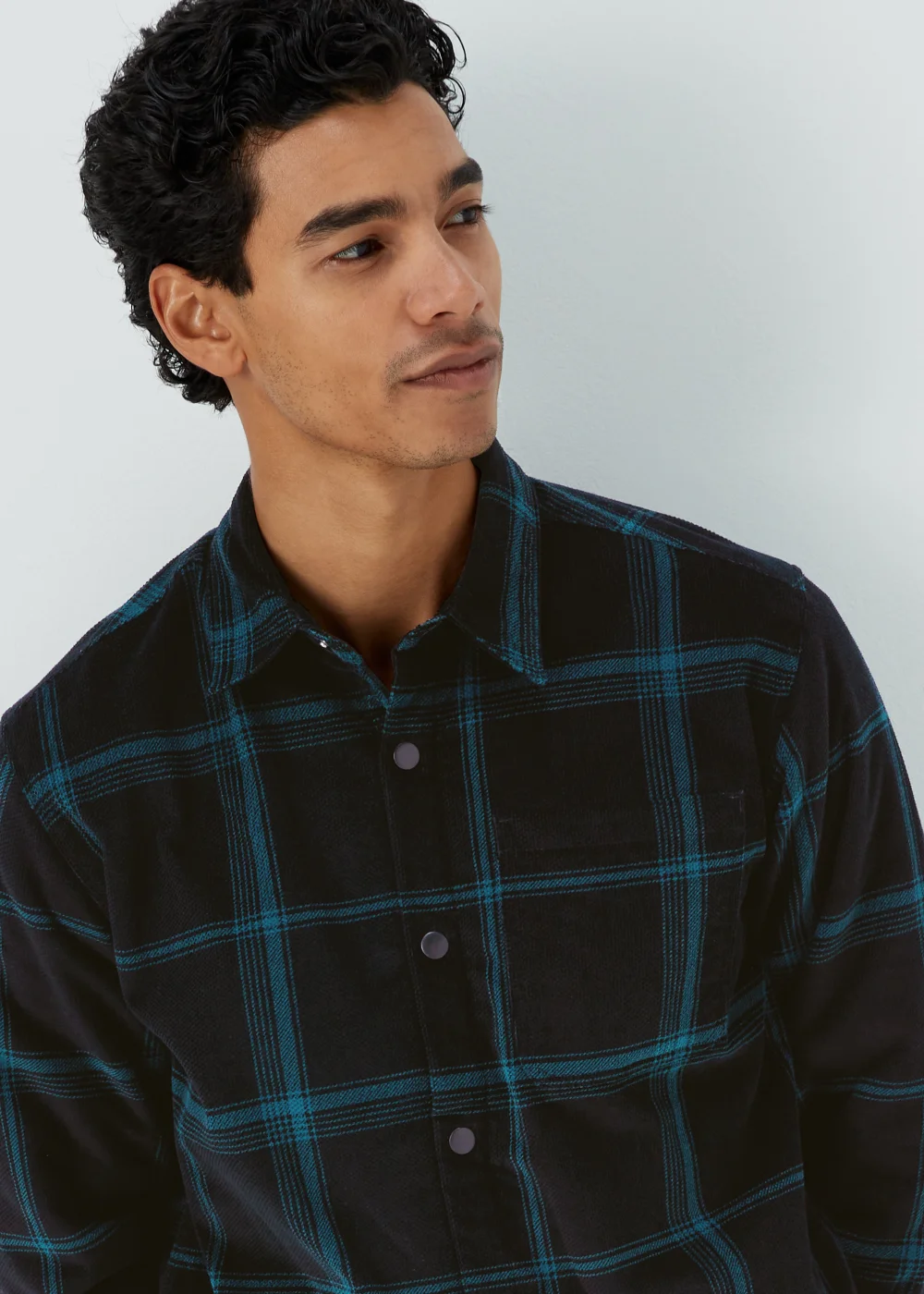 Black Check Cord Fleece Overshirt - S Image 3