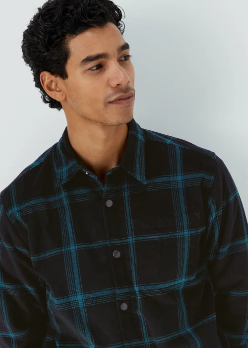Black Check Cord Fleece Overshirt - S Image 3