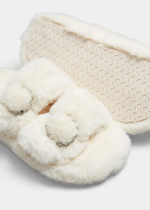 Girls Cream Double Strap Jewel Slippers (Younger 10-Older 5) - Size 1 Image 2