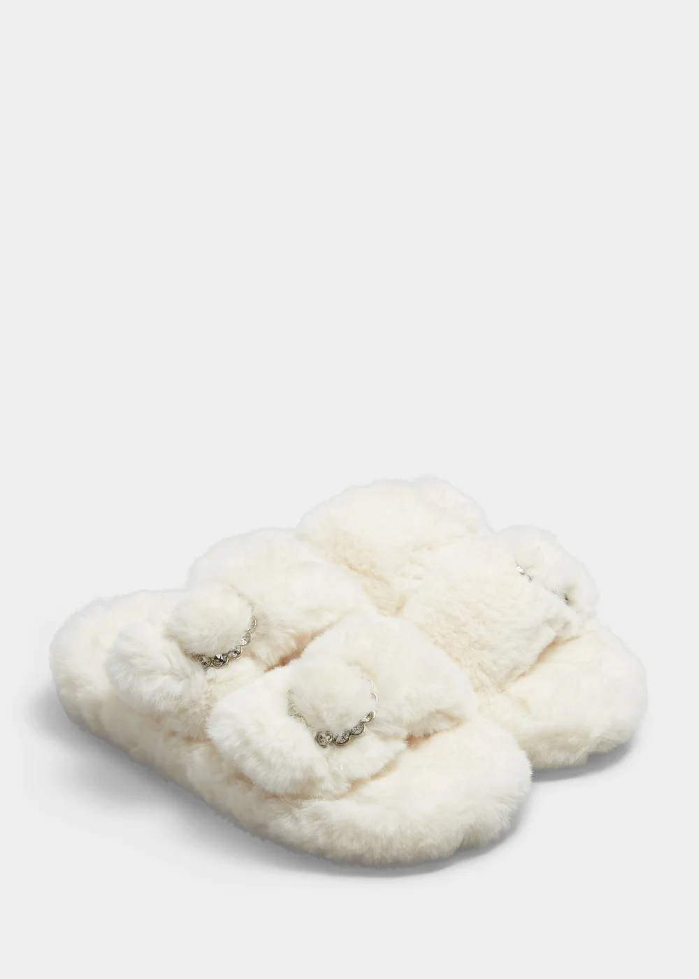 Girls Cream Double Strap Jewel Slippers (Younger 10-Older 5) - Size 1 Image 1