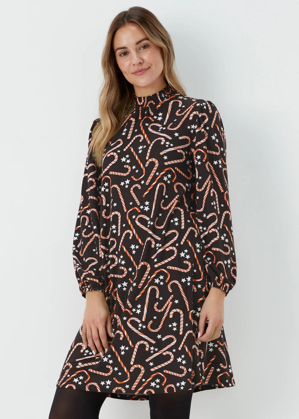 Black Super Soft Christmas Candy Cane Mini Dress - 8 Image 1