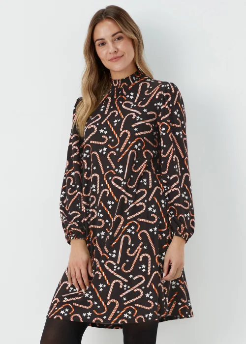 Black Super Soft Christmas Candy Cane Mini Dress - 8 Image 1