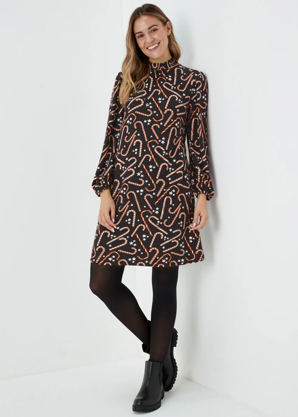 Black Super Soft Christmas Candy Cane Mini Dress - 8 Image 4