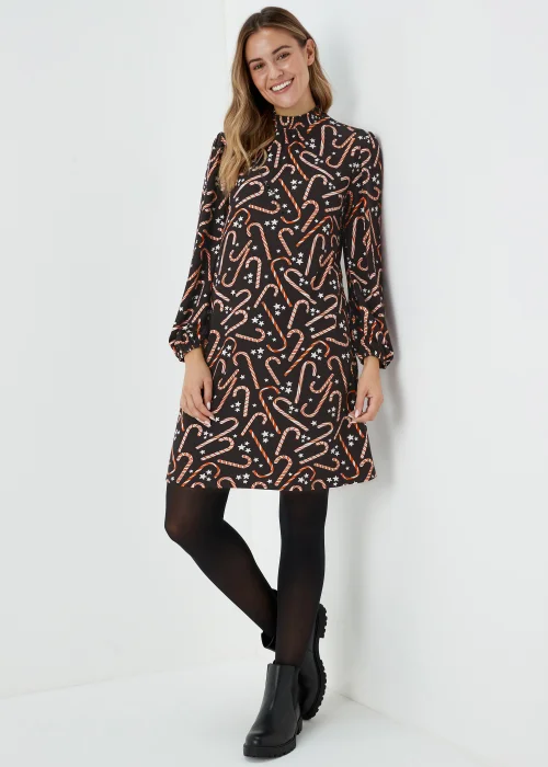 Black Super Soft Christmas Candy Cane Mini Dress - 8 Image 4