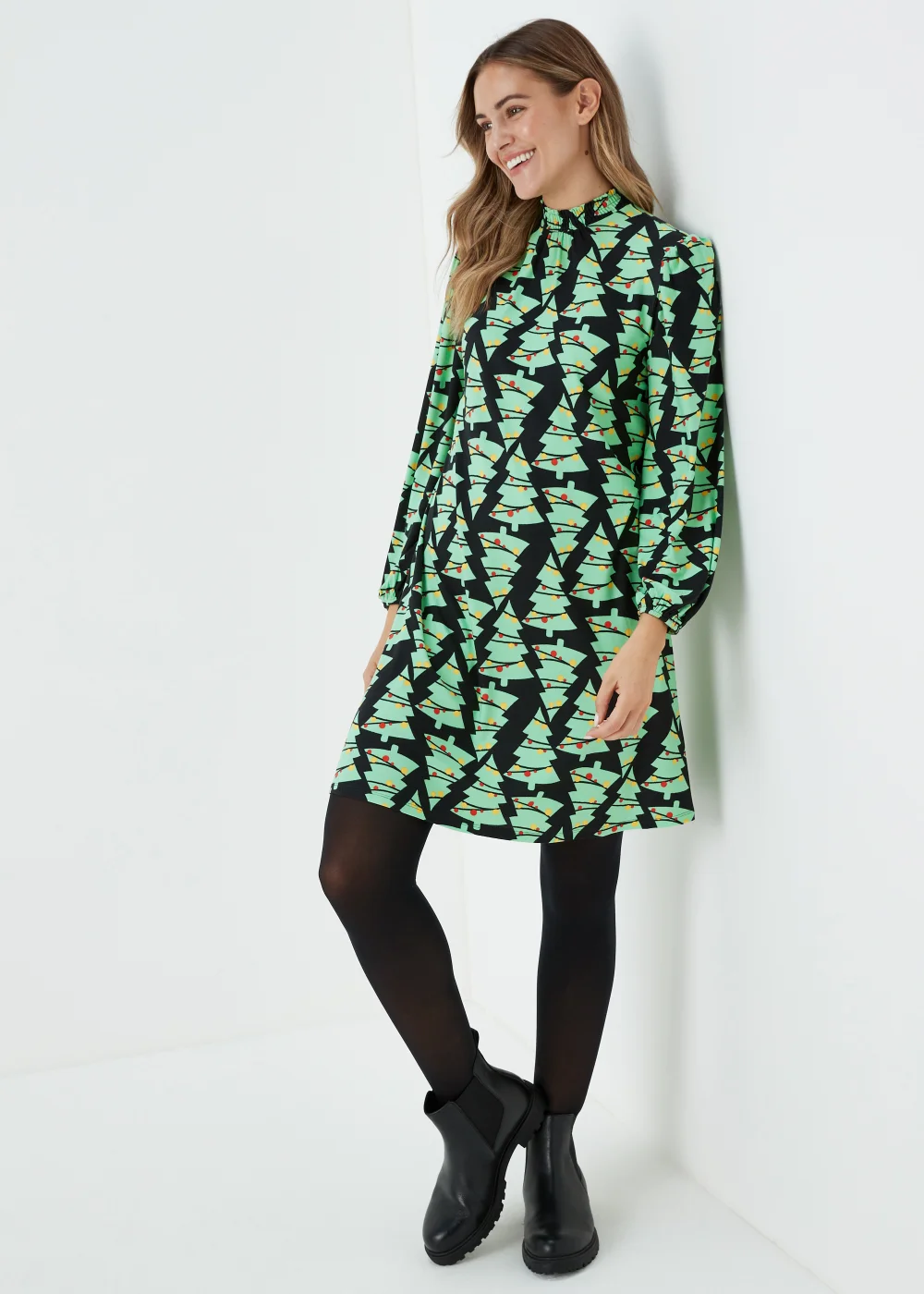 Black Super Soft Christmas Tree Mini Dress - 8 | Matalan Black Super Soft Christmas Tree Mini Dress - 8 | Matalan