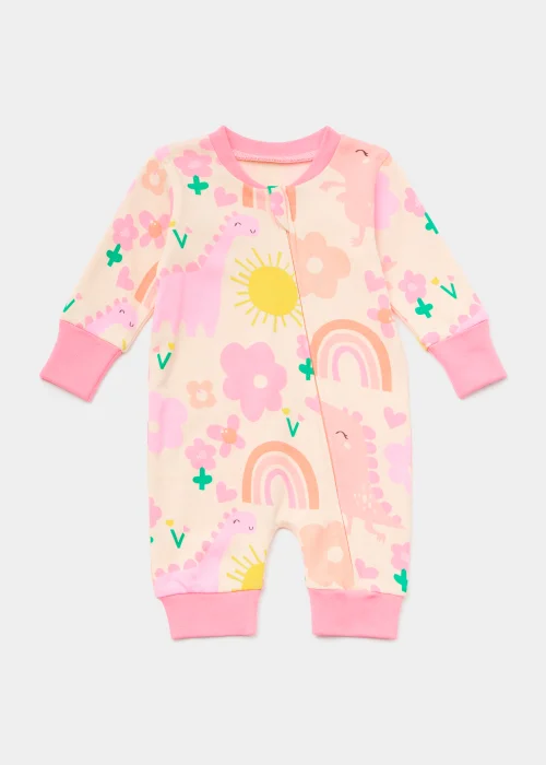 Baby Pink Dinosaur Footless Sleepsuit (Newborn-18mths) - Newborn Image 1