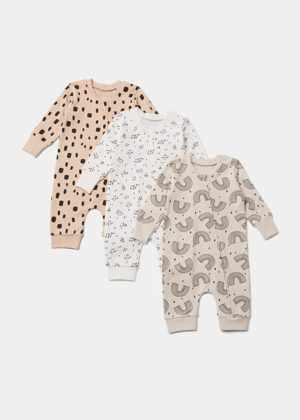 Baby 3 Pack Multicoloured Rainbow Zip Up Sleepsuits (Tiny Baby-18mths) - Tiny Baby Image 1