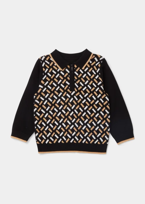 Boys Geo Knitted Long Sleeve Polo Shirt (9mths-4yrs) - Age 9 - 12 Months Image 1