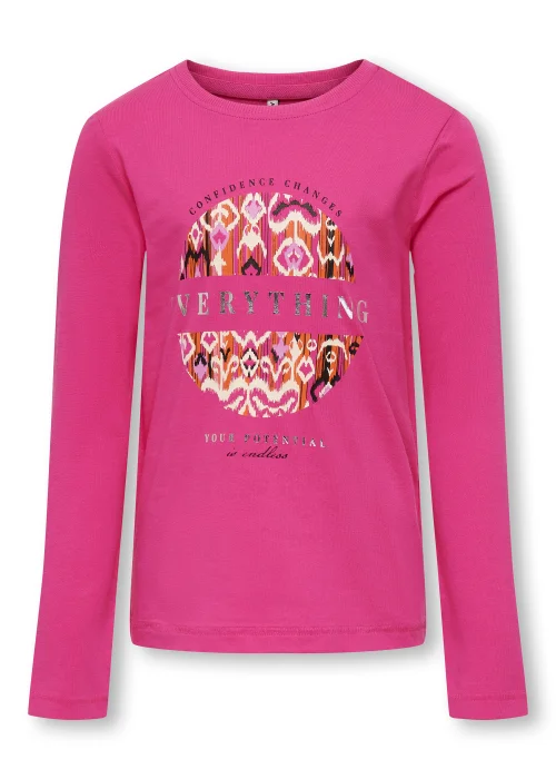 ONLY Girls Pink Print Long Sleeve T-Shirt (5-14yrs) - Age 5 - 6 Years Image 1