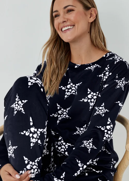 Navy Crystal Star Fleece Pyjama Set - Extra small Image 3