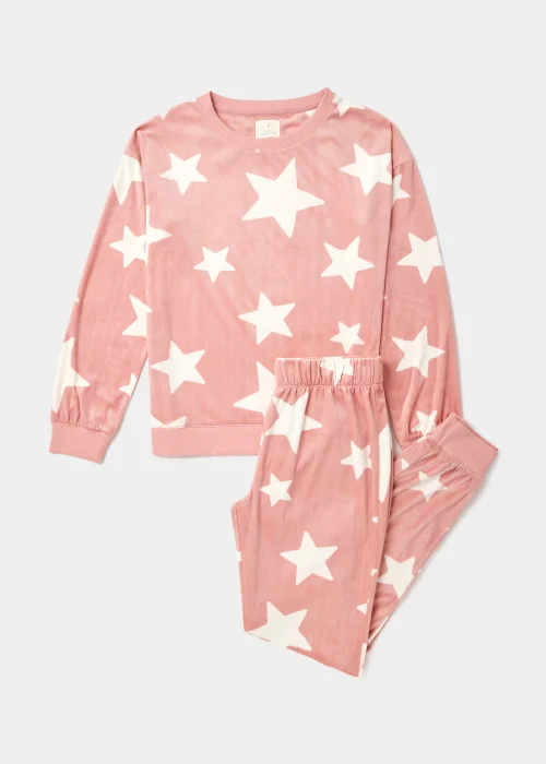 Pink Textured Velour Star Pyjama Set - Extra small Image 4