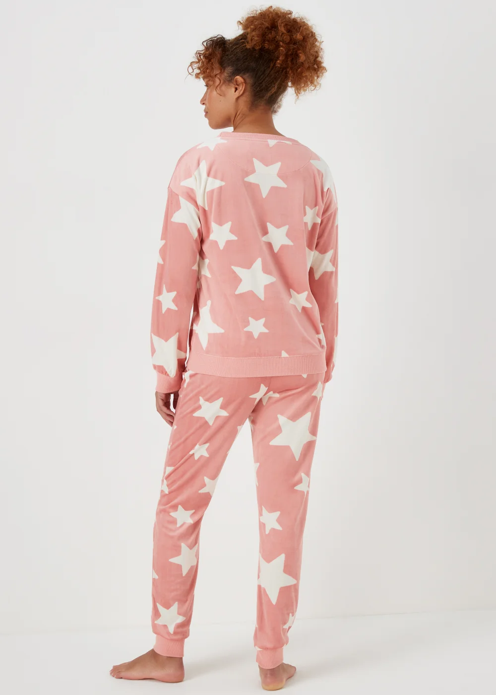 Pink Textured Velour Star Pyjama Set - Extra small Image 2
