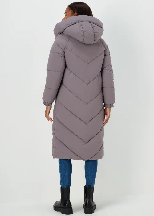 Grey Longline Chevron Padded Shower-Resistant Coat - 8 Image 2