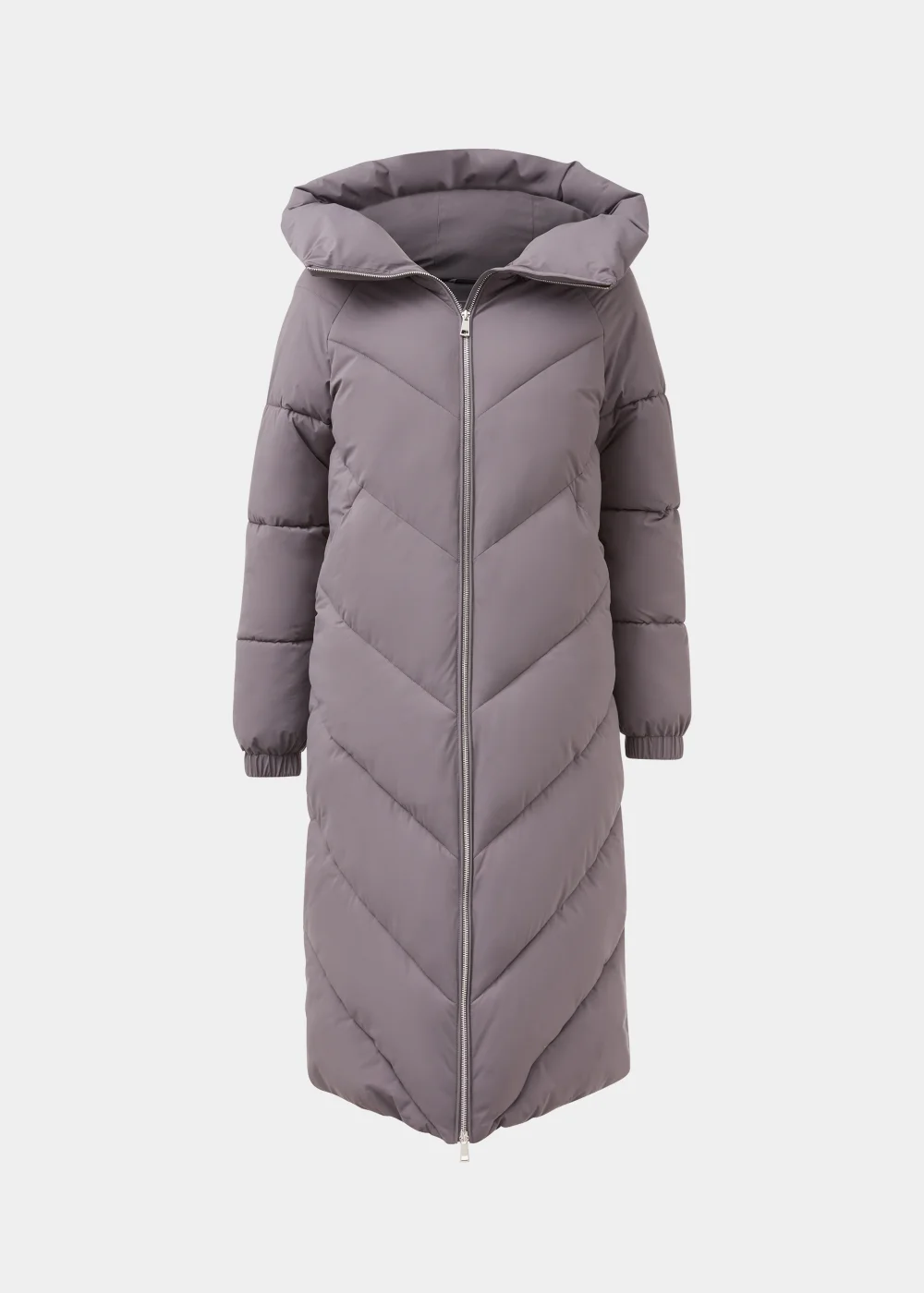 Grey Longline Chevron Padded Shower-Resistant Coat - 8 Image 5