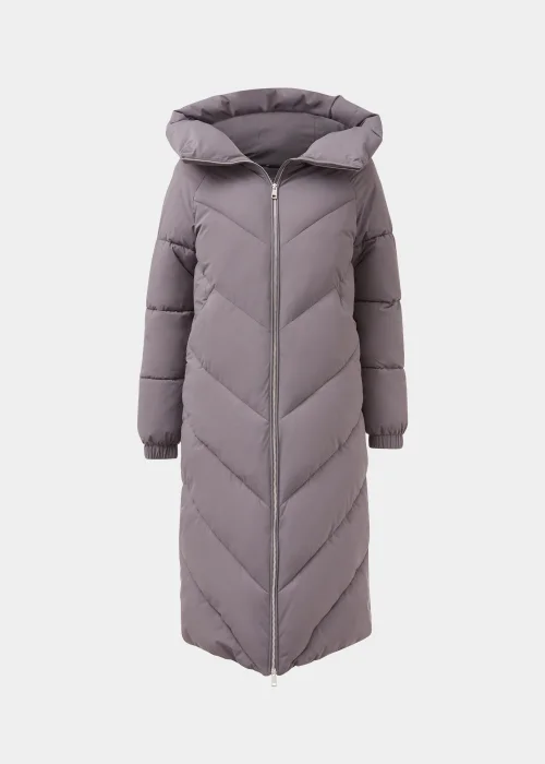 Grey Longline Chevron Padded Shower-Resistant Coat - 8 Image 5