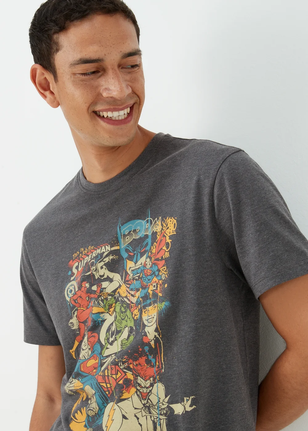 Charcoal Marl Superman Print T-Shirt - Small Image 3
