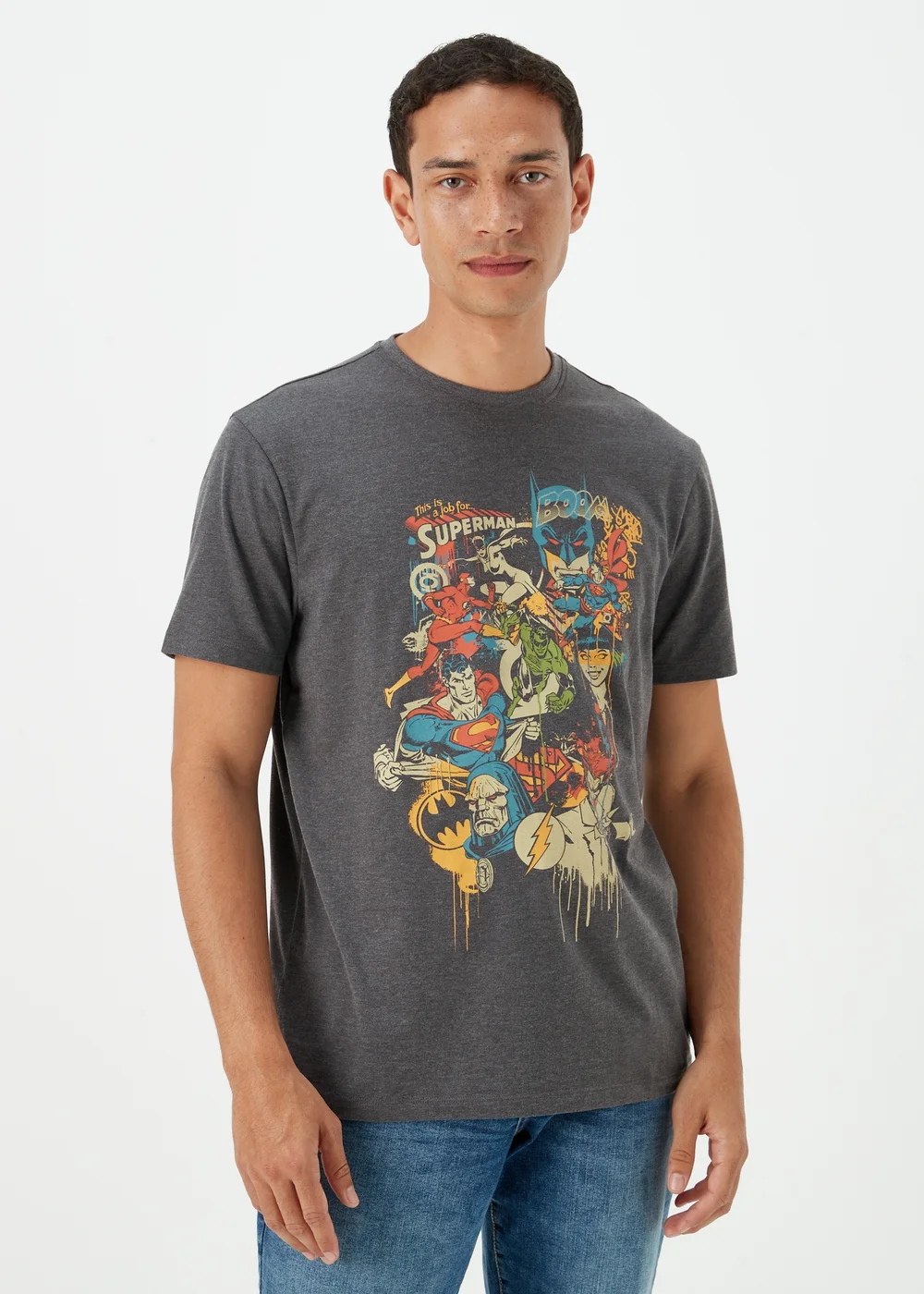Charcoal Marl Superman Print T-Shirt - Small Image 1