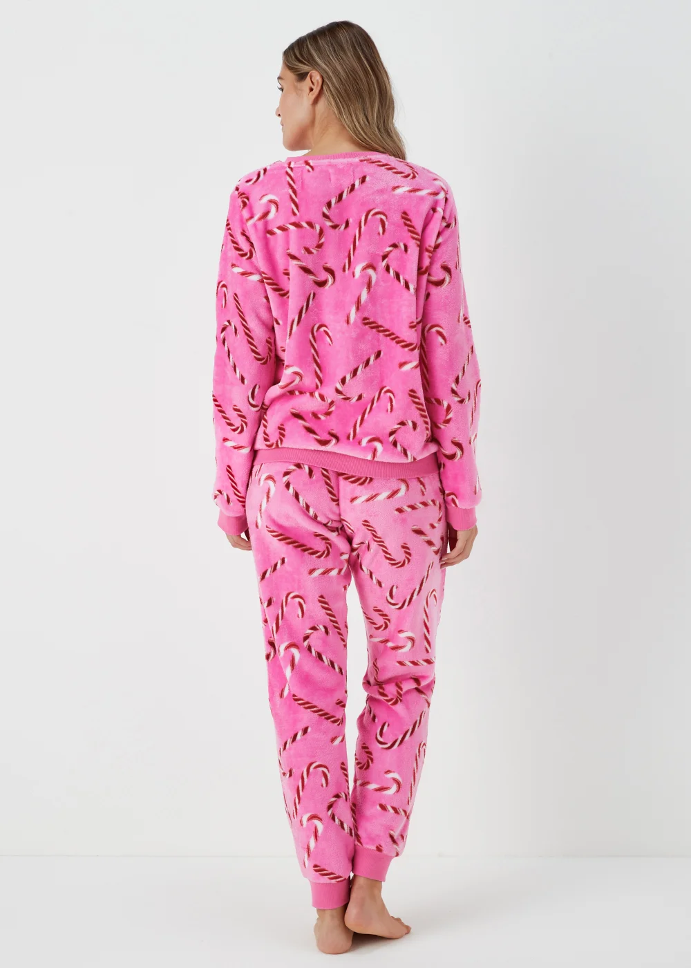 Pink Christmas Candy Cane Fleece Pyjama Set - Extra small Image 2