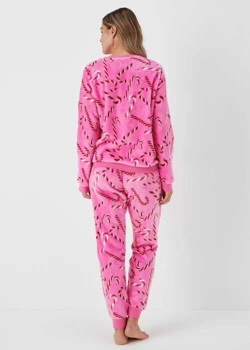 Pink Christmas Candy Cane Fleece Pyjama Set - Extra small Image 2