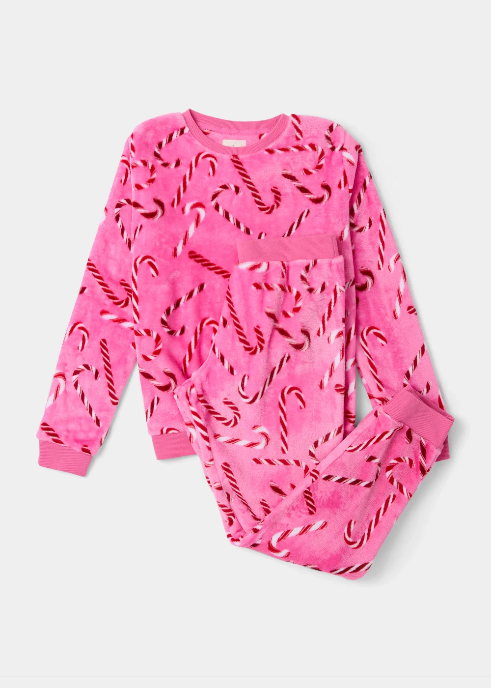 Pink Christmas Candy Cane Fleece Pyjama Set - Extra small Image 4