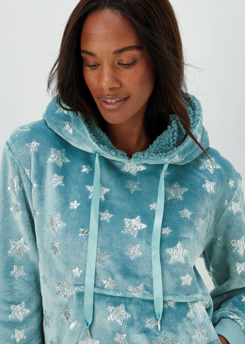 Aqua Foil Star Print Twosie Pyjama Set - Extra small Image 3