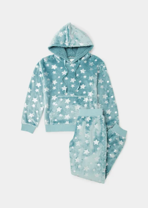 Aqua Foil Star Print Twosie Pyjama Set - Extra small Image 4