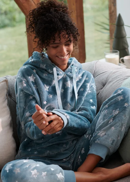 Aqua Foil Star Print Twosie Pyjama Set - Extra small Image 5