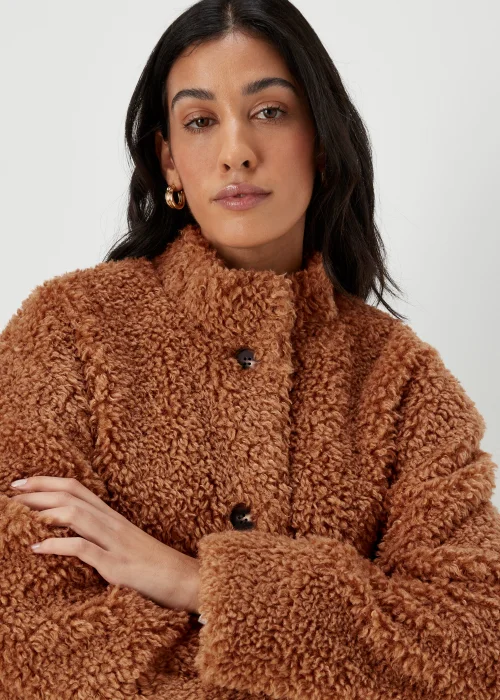 Brown Teddy Fleece Button Up Jacket - 8 Image 3