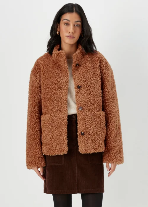 Brown Teddy Fleece Button Up Jacket - 8 Image 1