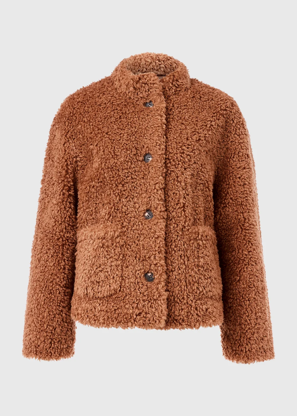 Brown Teddy Fleece Button Up Jacket - 8 Image 5