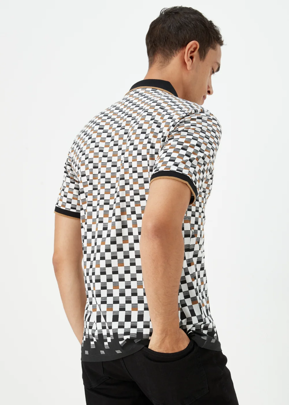 White Print Zip Up Polo Shirt - S Image 2