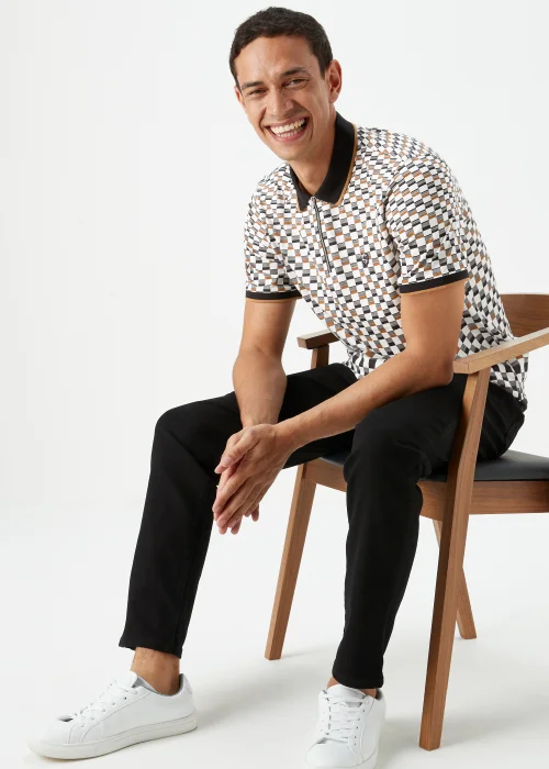 White Print Zip Up Polo Shirt - S Image 4