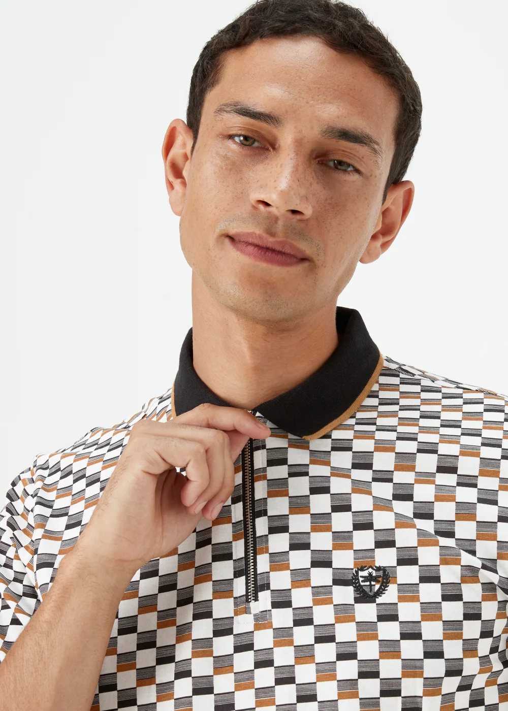 White Print Zip Up Polo Shirt - S Image 3