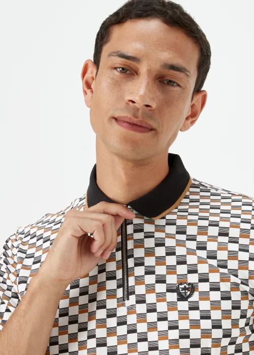 White Print Zip Up Polo Shirt - S Image 3