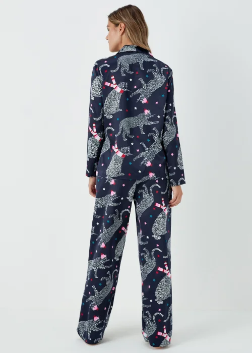 Navy Leopard Print Satin Pyjama Set - Size 8 Image 2