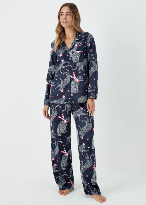 Navy Leopard Print Satin Pyjama Set - Size 8 Image 1