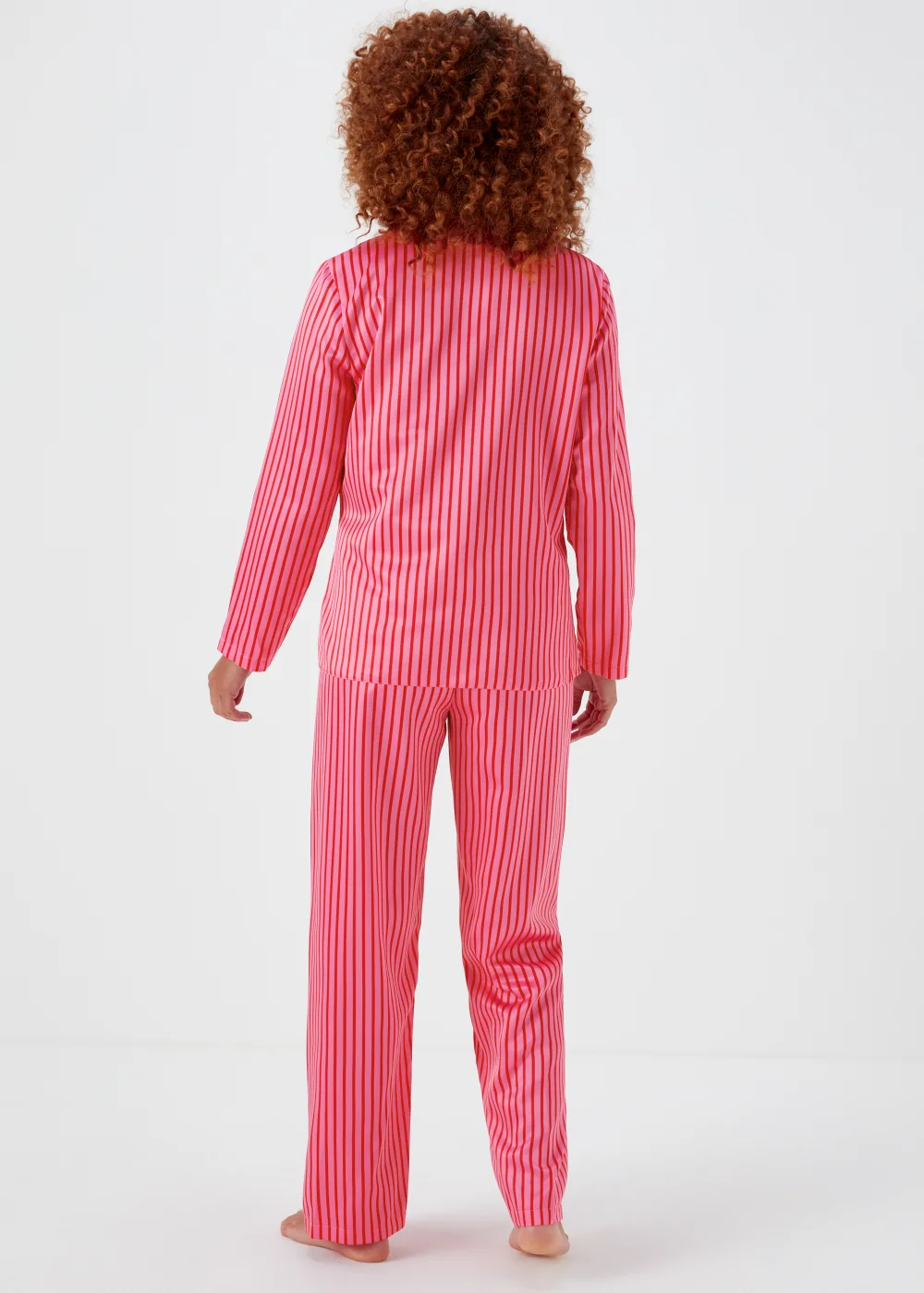 Pink Stripe Satin Button Up Pyjama Set - Size 8 Image 2