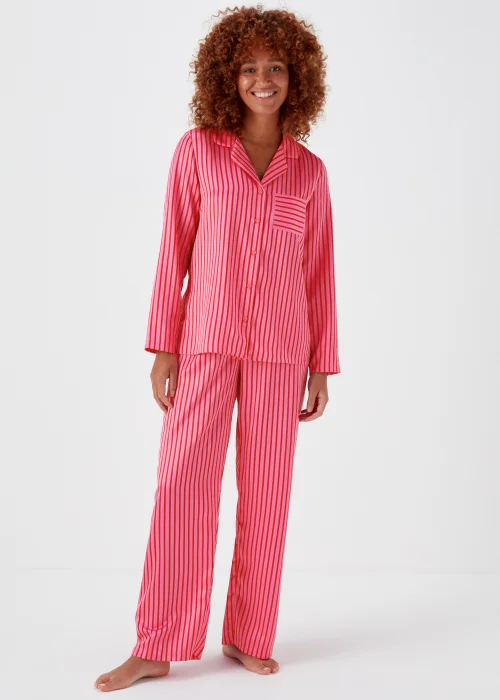 Pink Stripe Satin Button Up Pyjama Set - Size 8 Image 1