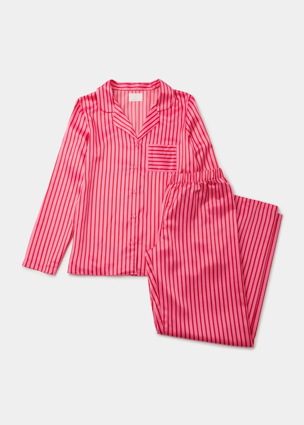 Pink Stripe Satin Button Up Pyjama Set - Size 8 Image 4